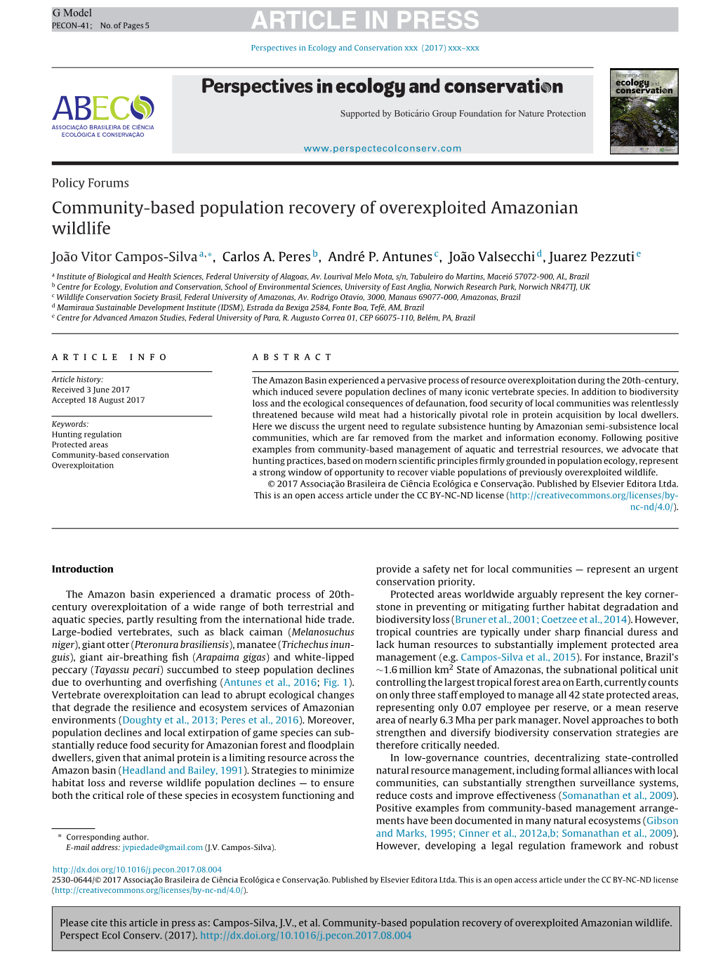 Community-Based Population Recovery of Overexploited Amazonian Wildlife