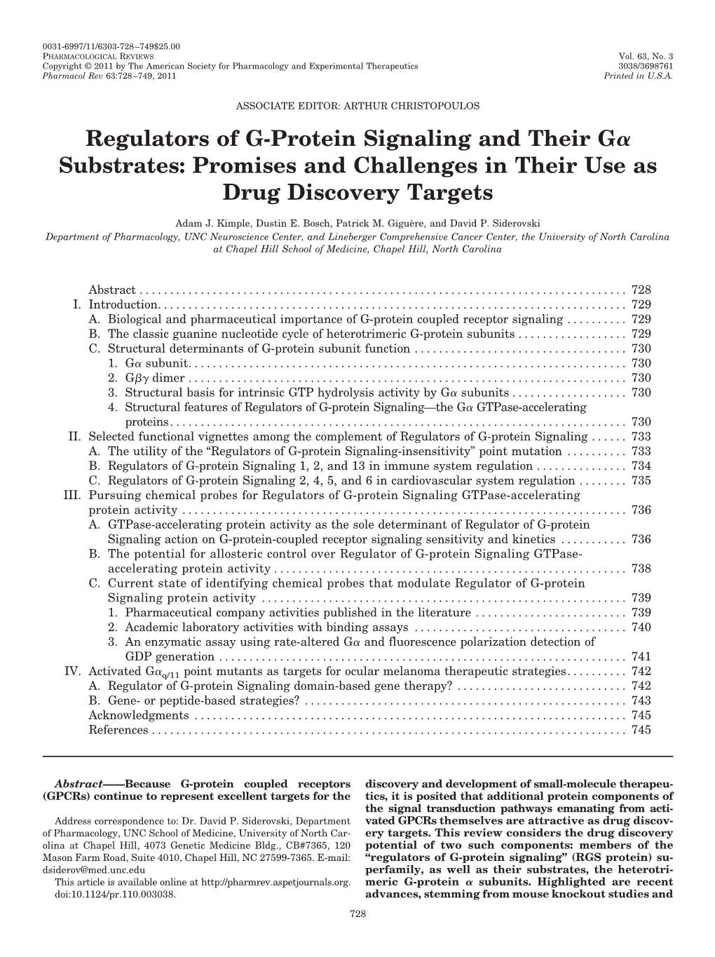 Regulators of G-Protein Signaling and Their G Substrates