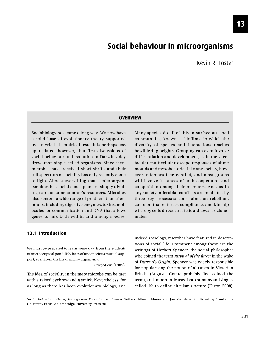 Social Behaviour in Microorganisms 13