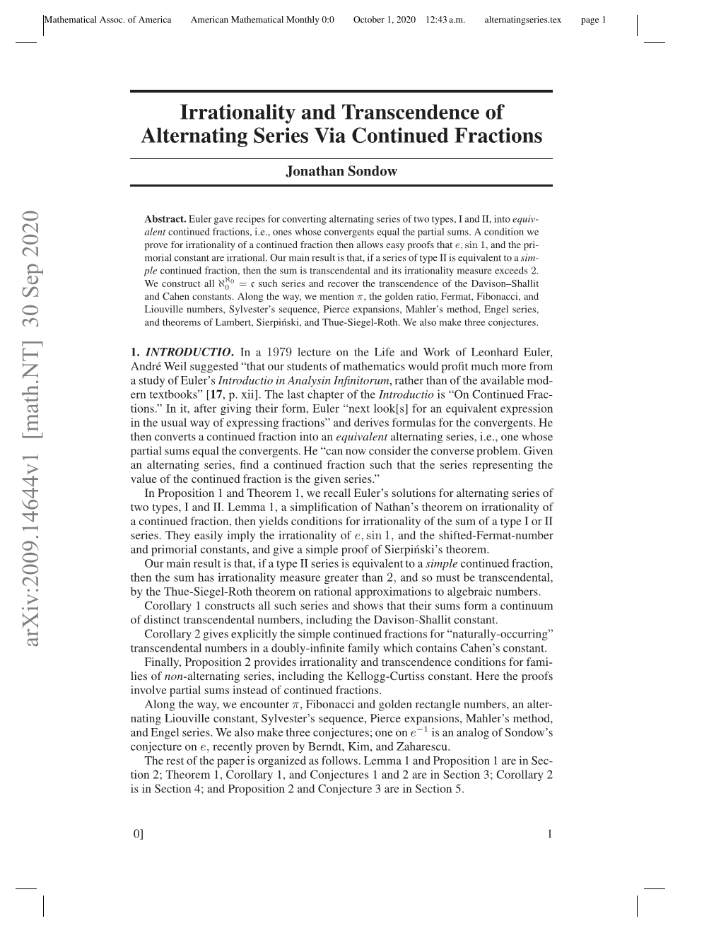 Irrationality and Transcendence of Alternating Series Via Continued