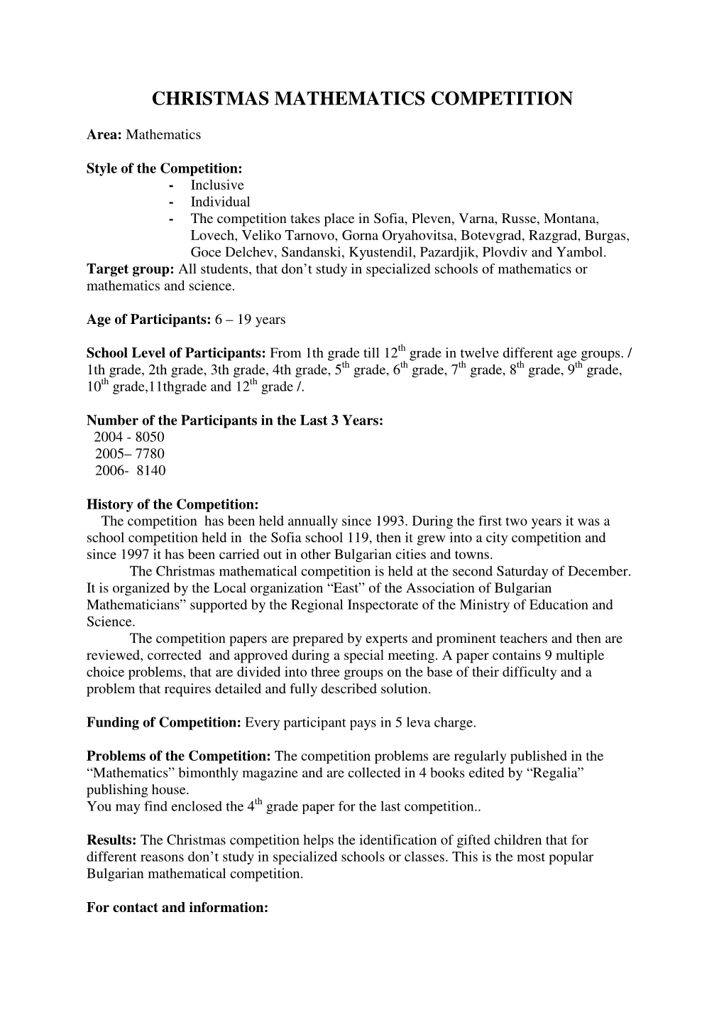 Christmas Mathematics Competition