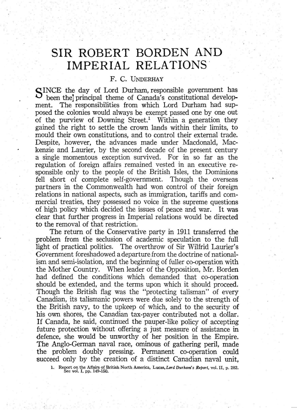 Sir Robert Borden and Imperial Relations