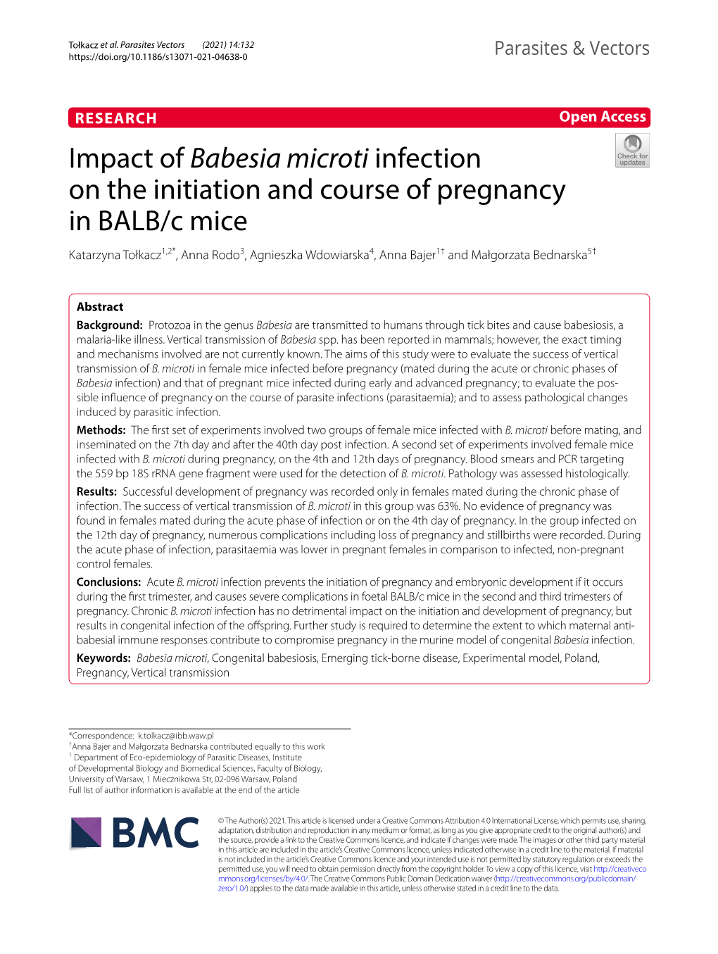 Impact of Babesia Microti Infection on the Initiation and Course Of