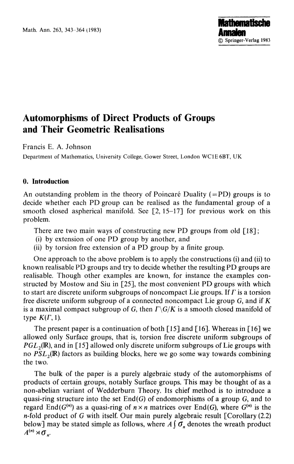 Automorphisms of Direct Products of Groups and Their Geometric Realisations