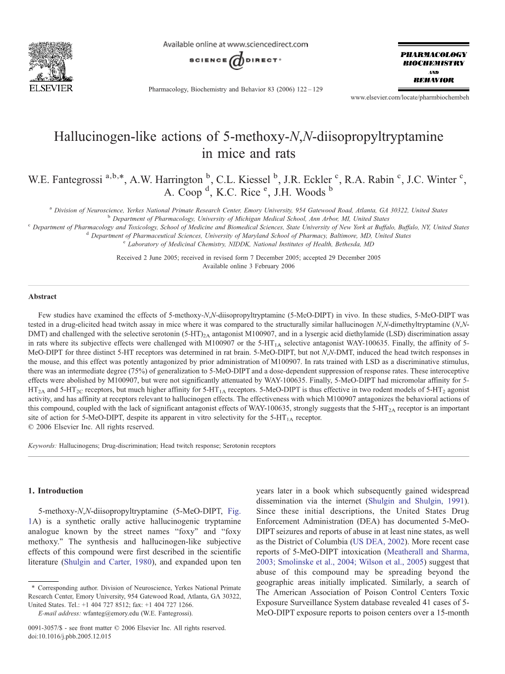 Hallucinogen-Like Actions of 5-Methoxy-N,N-Diisopropyltryptamine in Mice and Rats ⁎ W.E