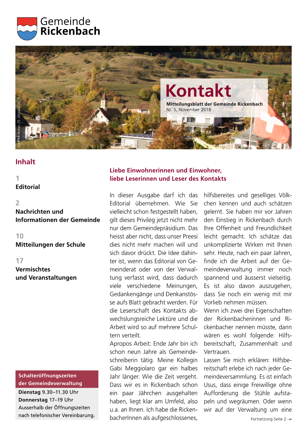 Kontakt Mitteilungsblatt Der Gemeinde Rickenbach Nr