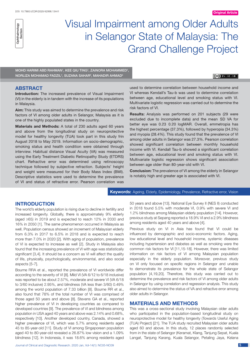 Visual Impairment Among Older Adults in Selangor State of Malaysia: the Grand Challenge Project