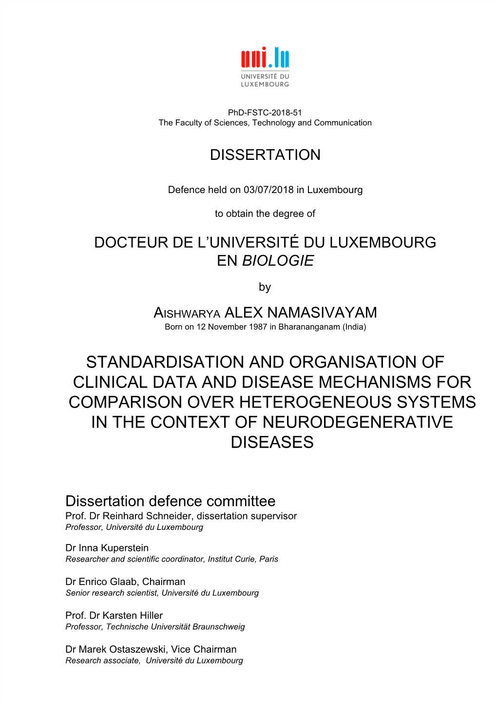 Standardisation and Organisation of Clinical Data and Disease Mechanisms for Comparison Over Heterogeneous Systems in the Context of Neurodegenerative Diseases