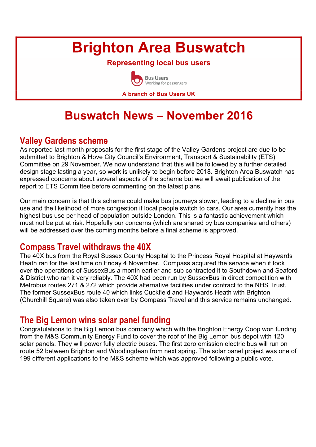 Brighton Area Buswatch Meetings