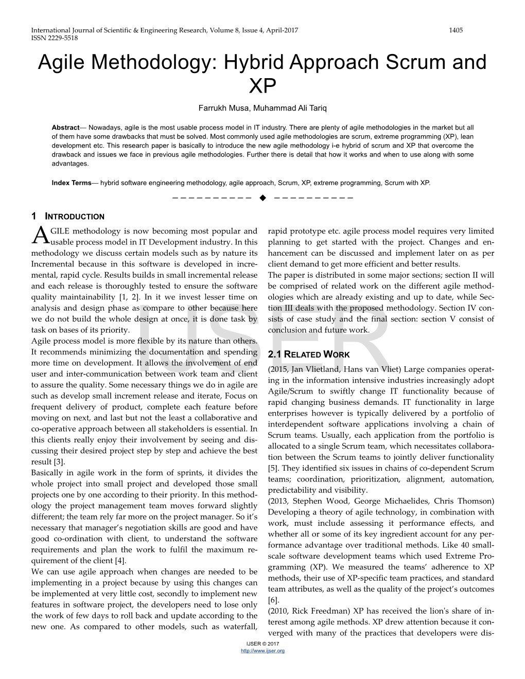 Agile Methodology: Hybrid Approach Scrum and XP Farrukh Musa, Muhammad Ali Tariq