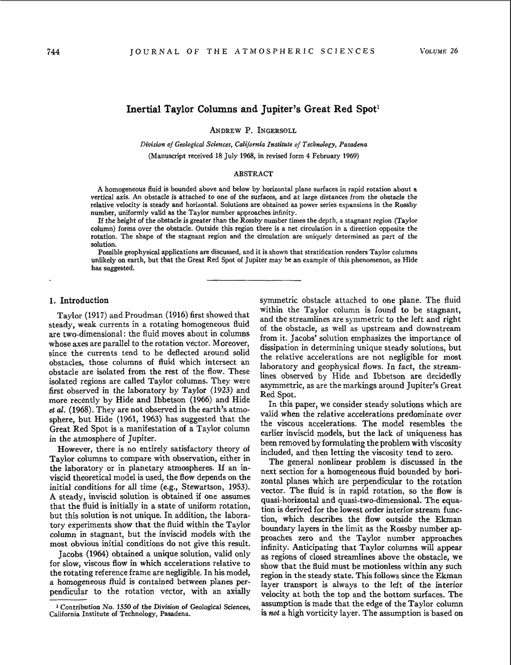 Inertial Taylor Columns M D Jupiter's Great Red Spot1