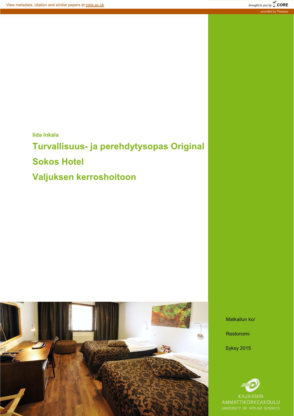 Ja Perehdytysopas Original Sokos Hotel Valjuksen Kerroshoitoon