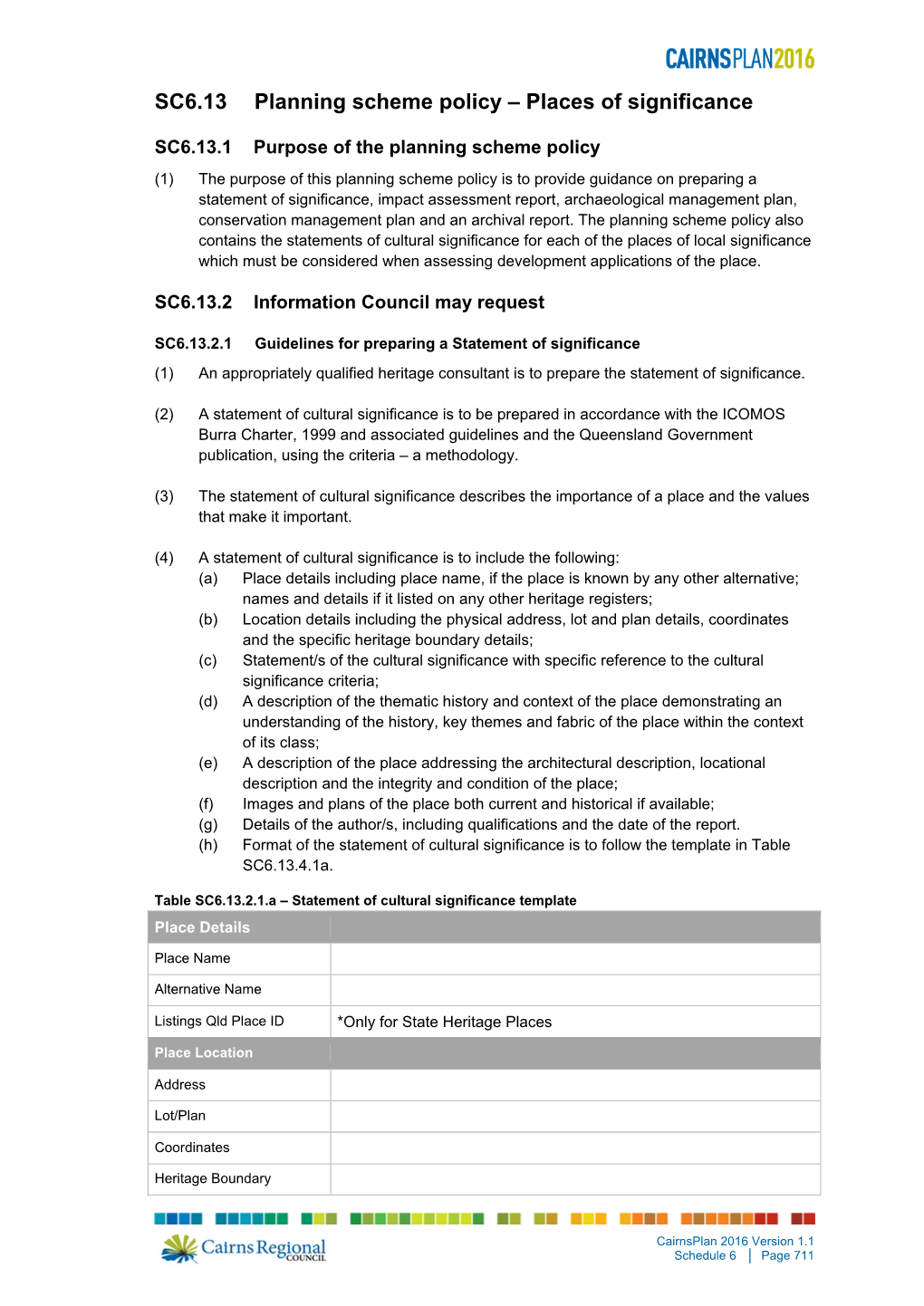 SC6.13 Planning Scheme Policy – Places of Significance