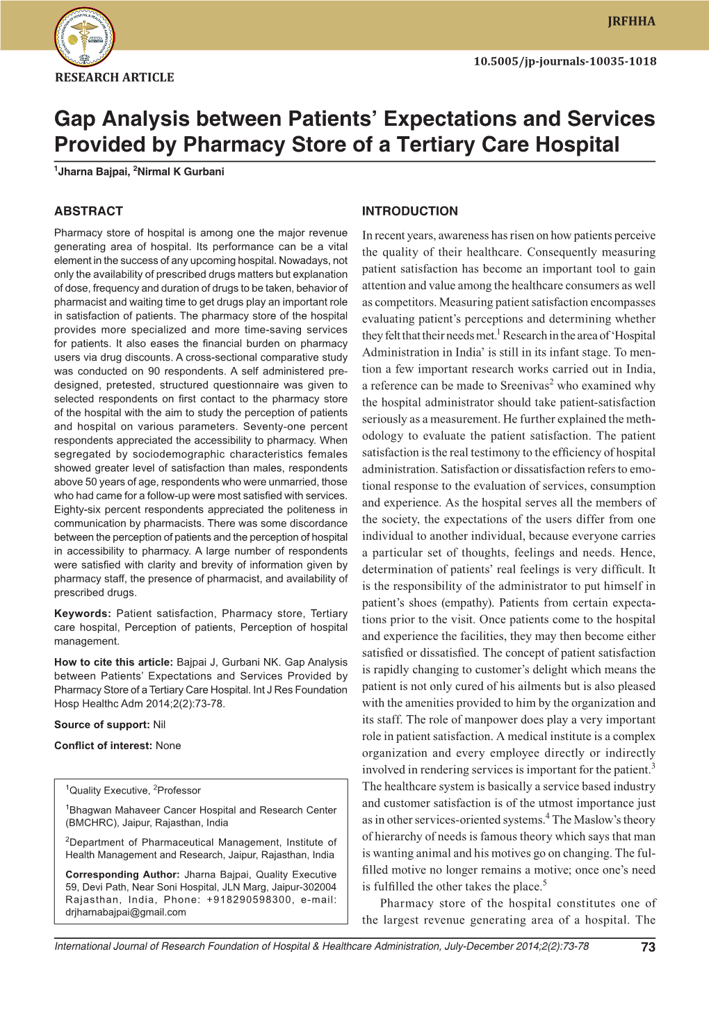 Gap Analysis Between Patients' Expectations and Services