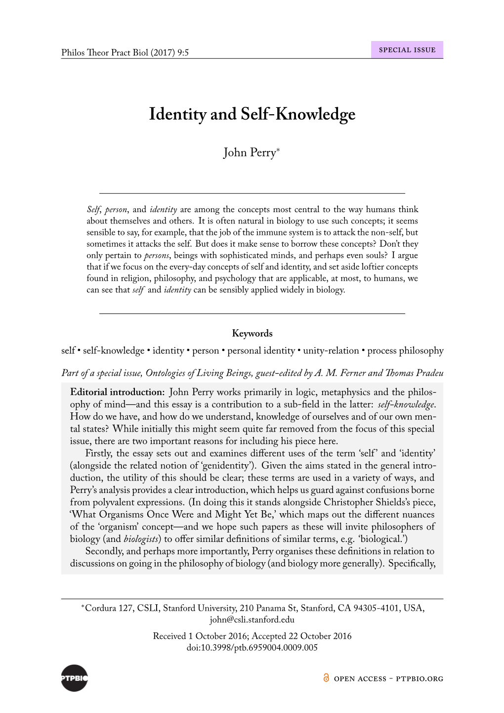 Identity and Self-Knowledge