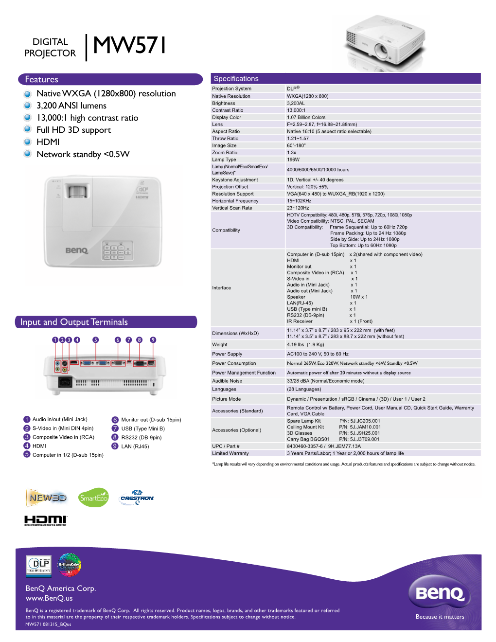 Input and Output Terminals Features DIGITAL PROJECTOR