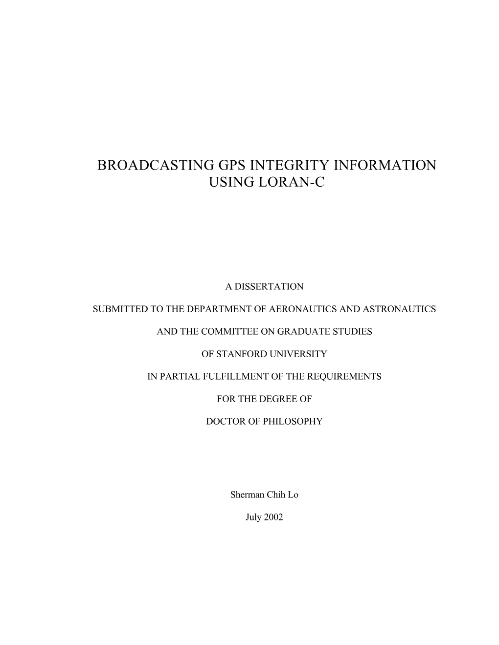 Broadcasting Gps Integrity Information Using Loran-C