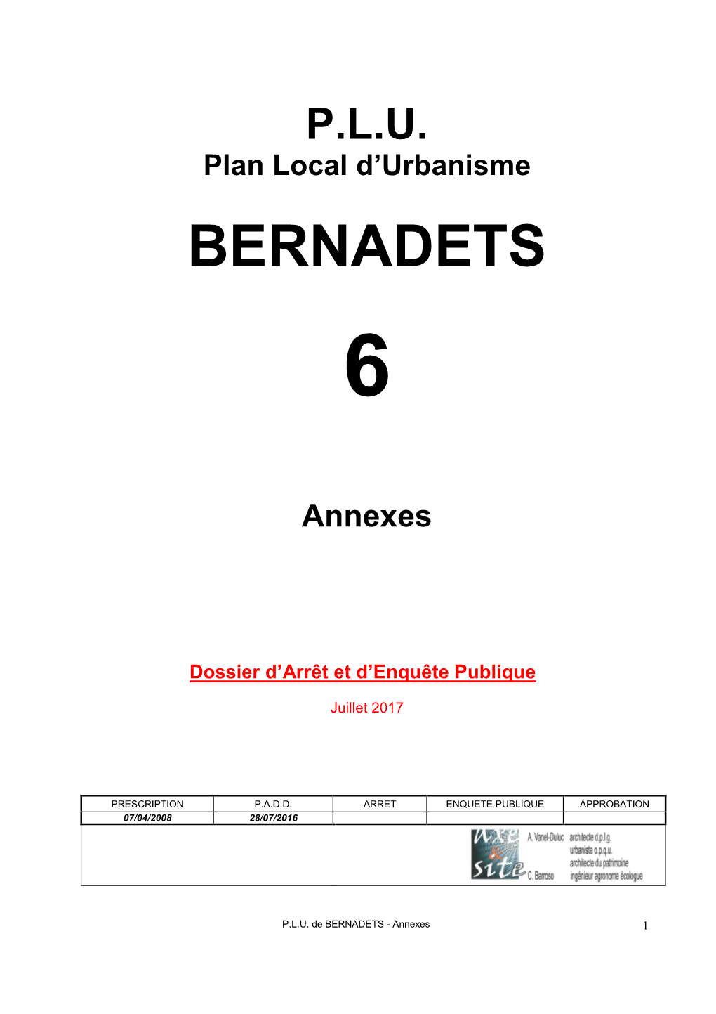 PLU Plan Local D'urbanisme BERNADETS 6 Annexes Dossier D