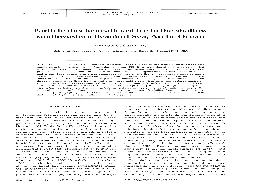 Particle Flux Beneath Fast Ice in the Shallow Southwestern Beaufort Sea, Arctic Ocean