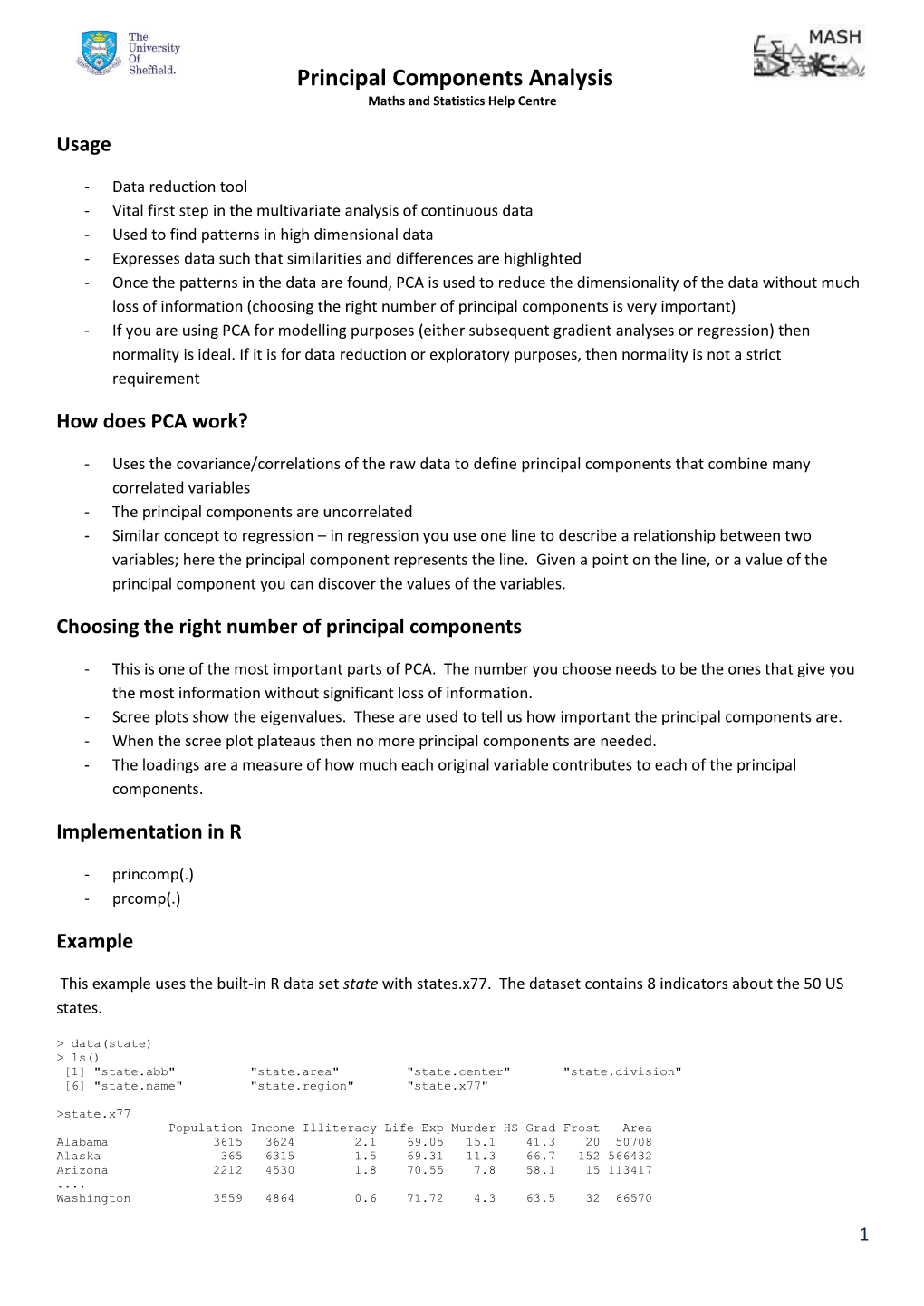 Principal Components Analysis Maths and Statistics Help Centre