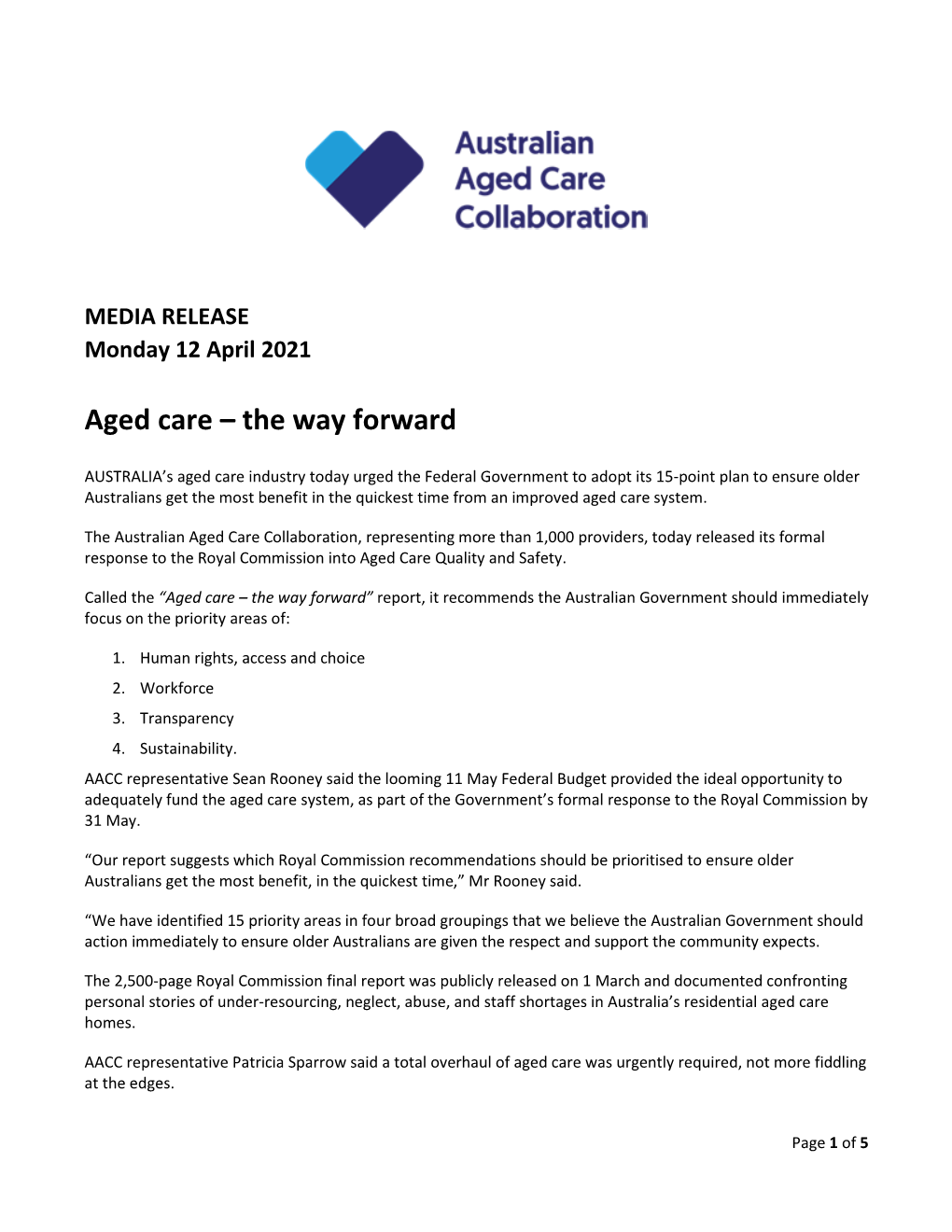 Aged Care – the Way Forward