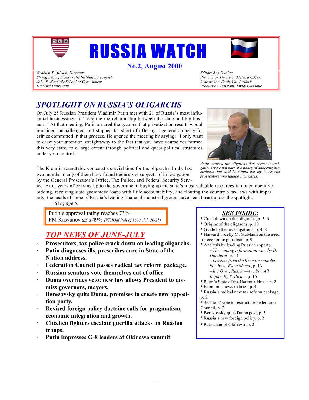 RUSSIA WATCH No.2, August 2000 Graham T