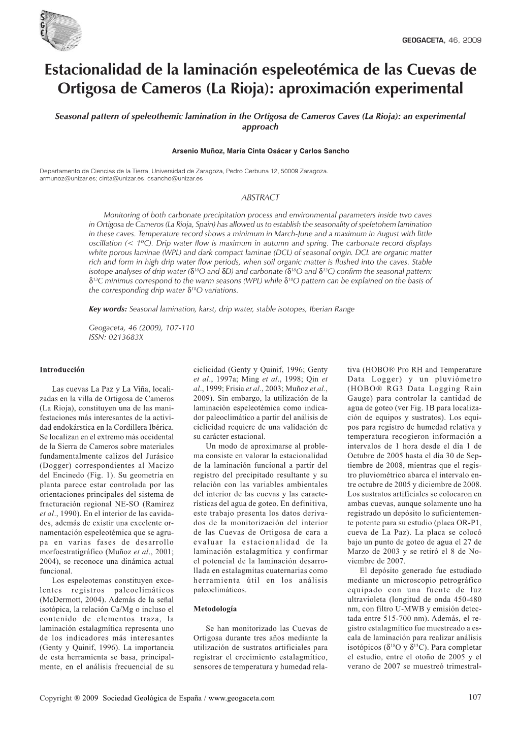 Estacionalidad De La Laminación Espeleotémica De Las Cuevas De Ortigosa De Cameros (La Rioja): Aproximación Experimental