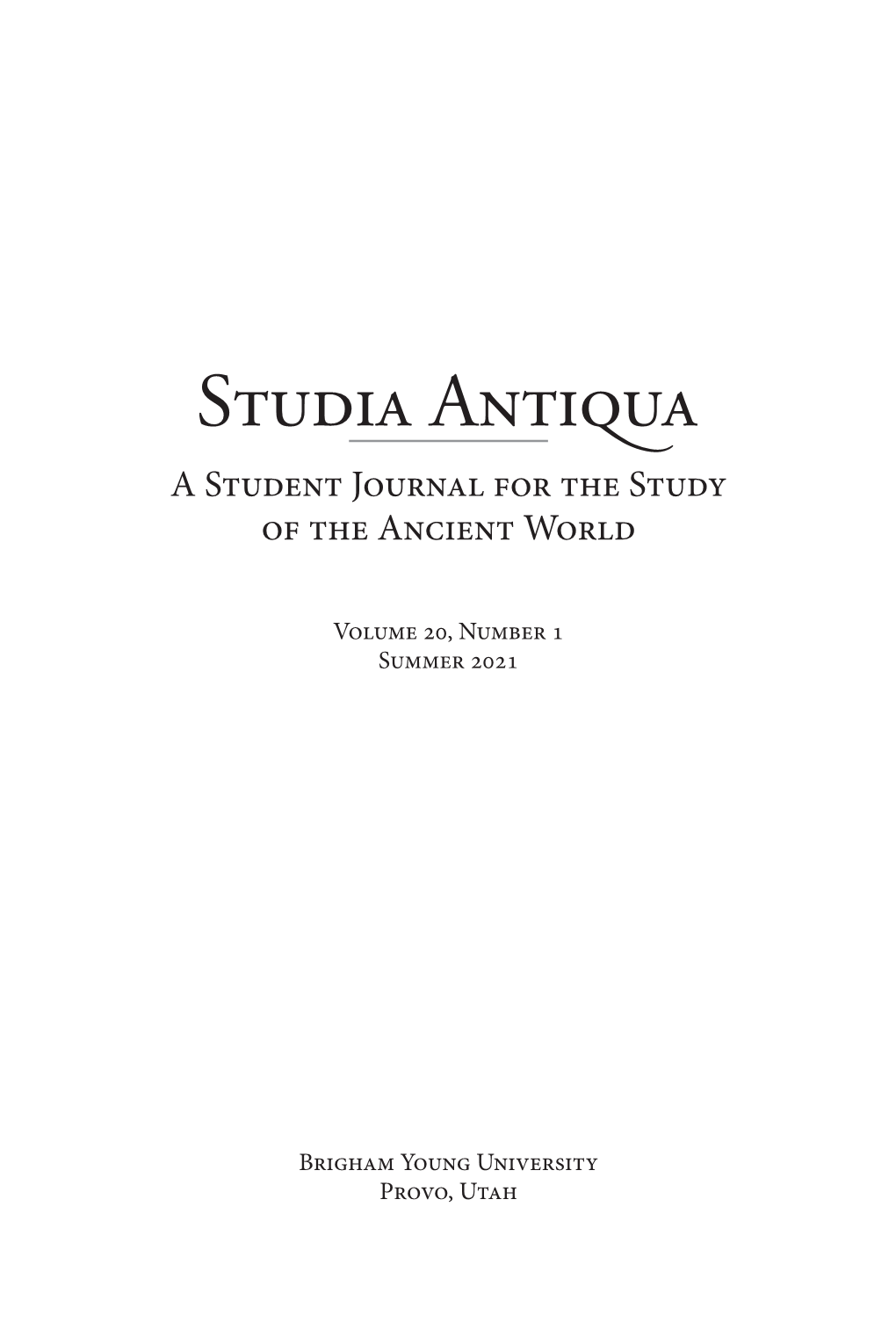 A Student Journal for the Study of the Ancient World