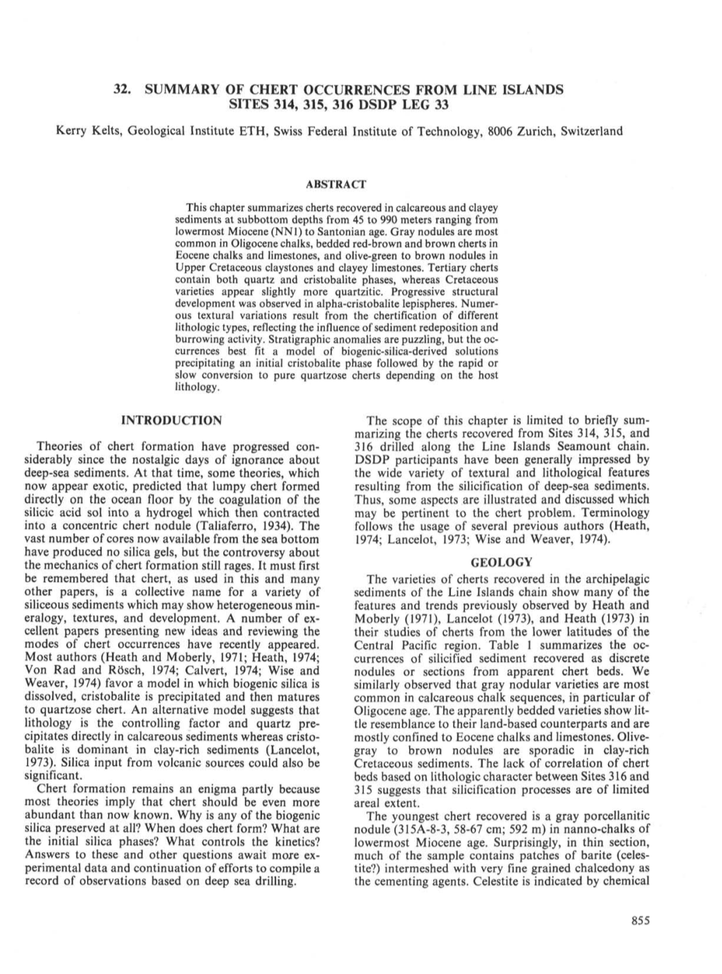 32. Summary of Chert Occurrences from Line Islands