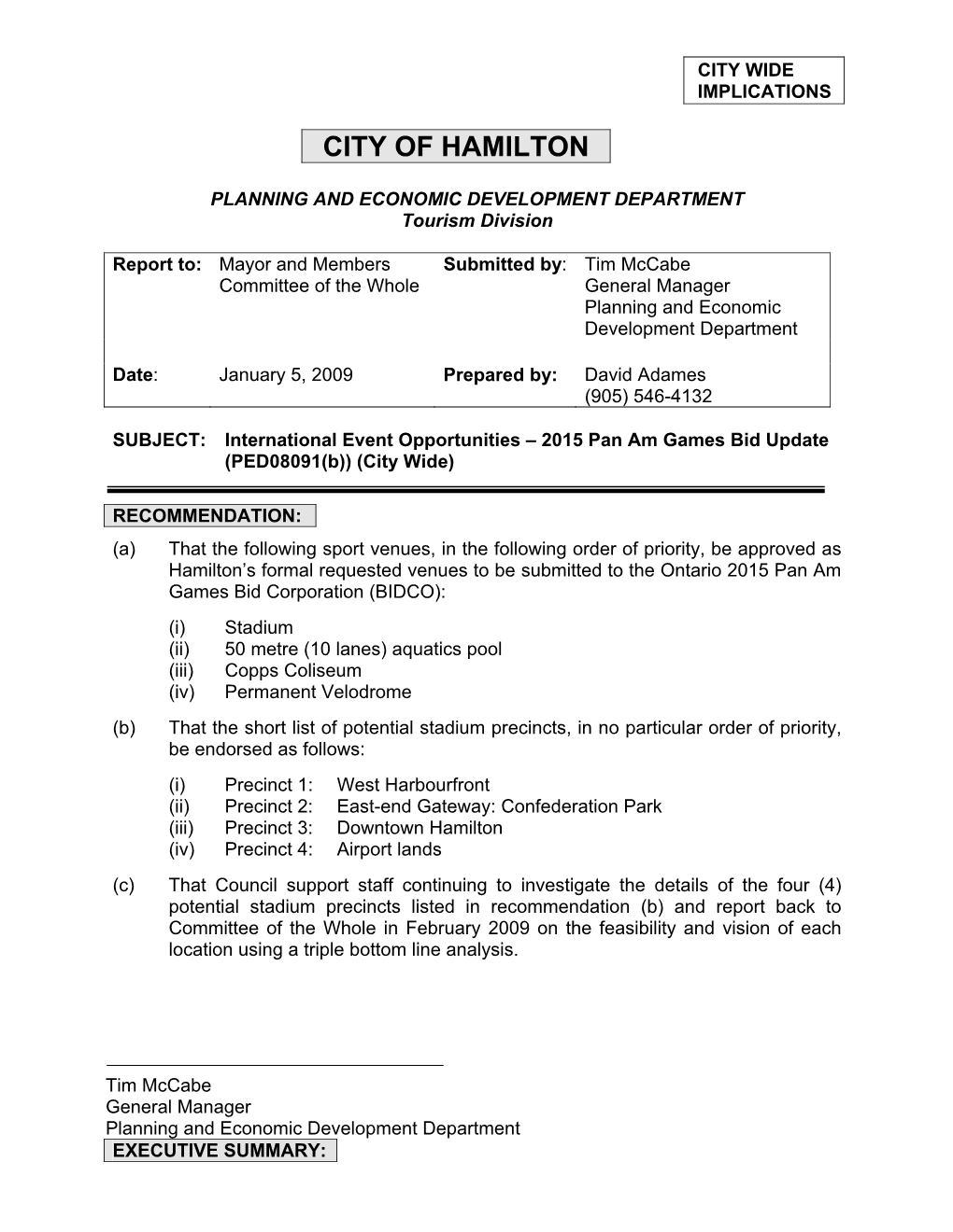 2015 Pan Am Games Bid Update (PED08091(B)) (City Wide)