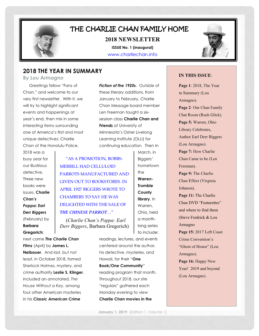 THE CHARLIE CHAN FAMILY HOME 2018 NEWSLETTER ISSUE No