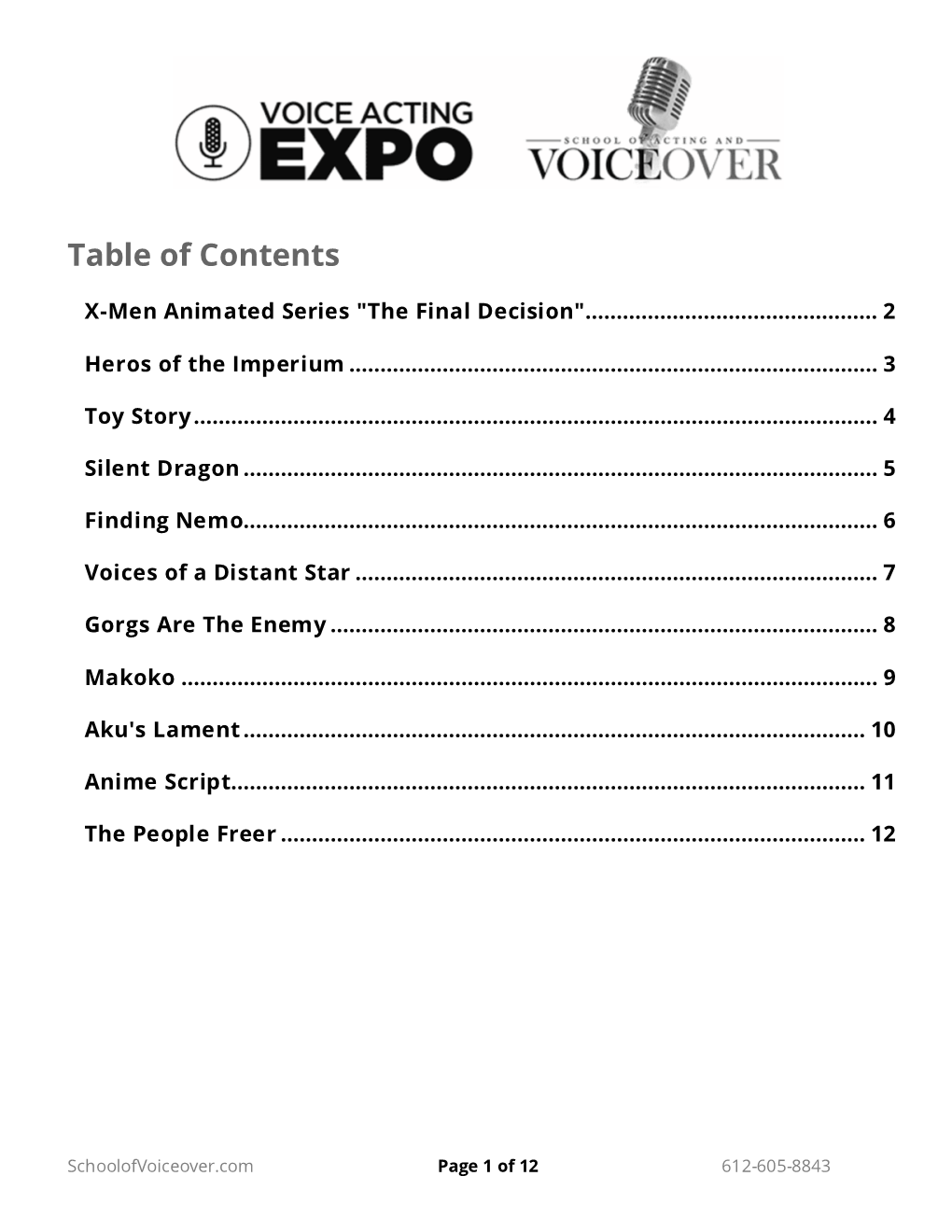 Table of Contents