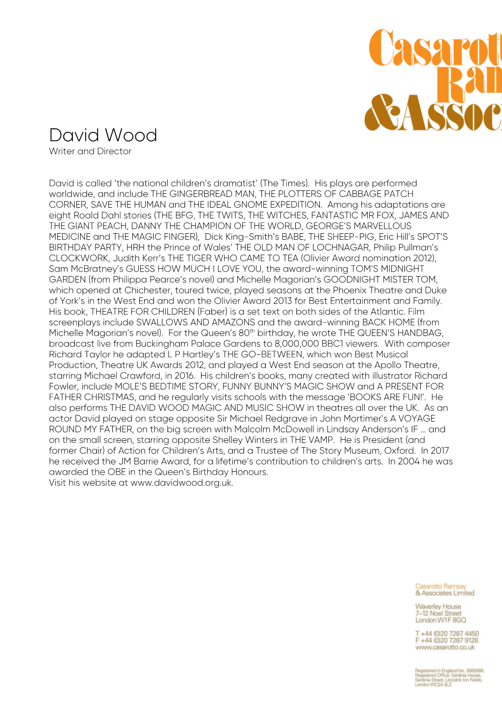 David Wood Short Bio. Headed