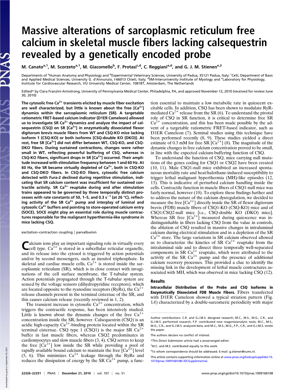 Massive Alterations of Sarcoplasmic Reticulum Free Calcium in Skeletal Muscle Fibers Lacking Calsequestrin Revealed by a Genetic