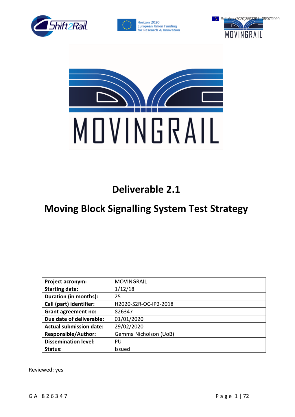 Deliverable 2.1 Moving Block Signalling System Test Strategy