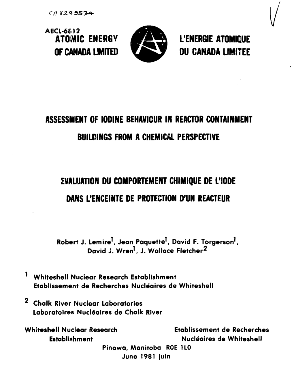 ATOMIC ENERGY F F S L'energie ATOMIQUE of CANADA UMITED T