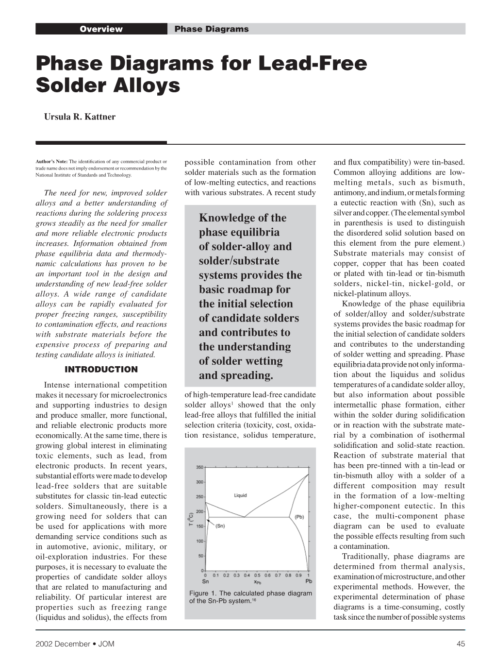 Phase Diagrams for Lead-Free Solder Alloys