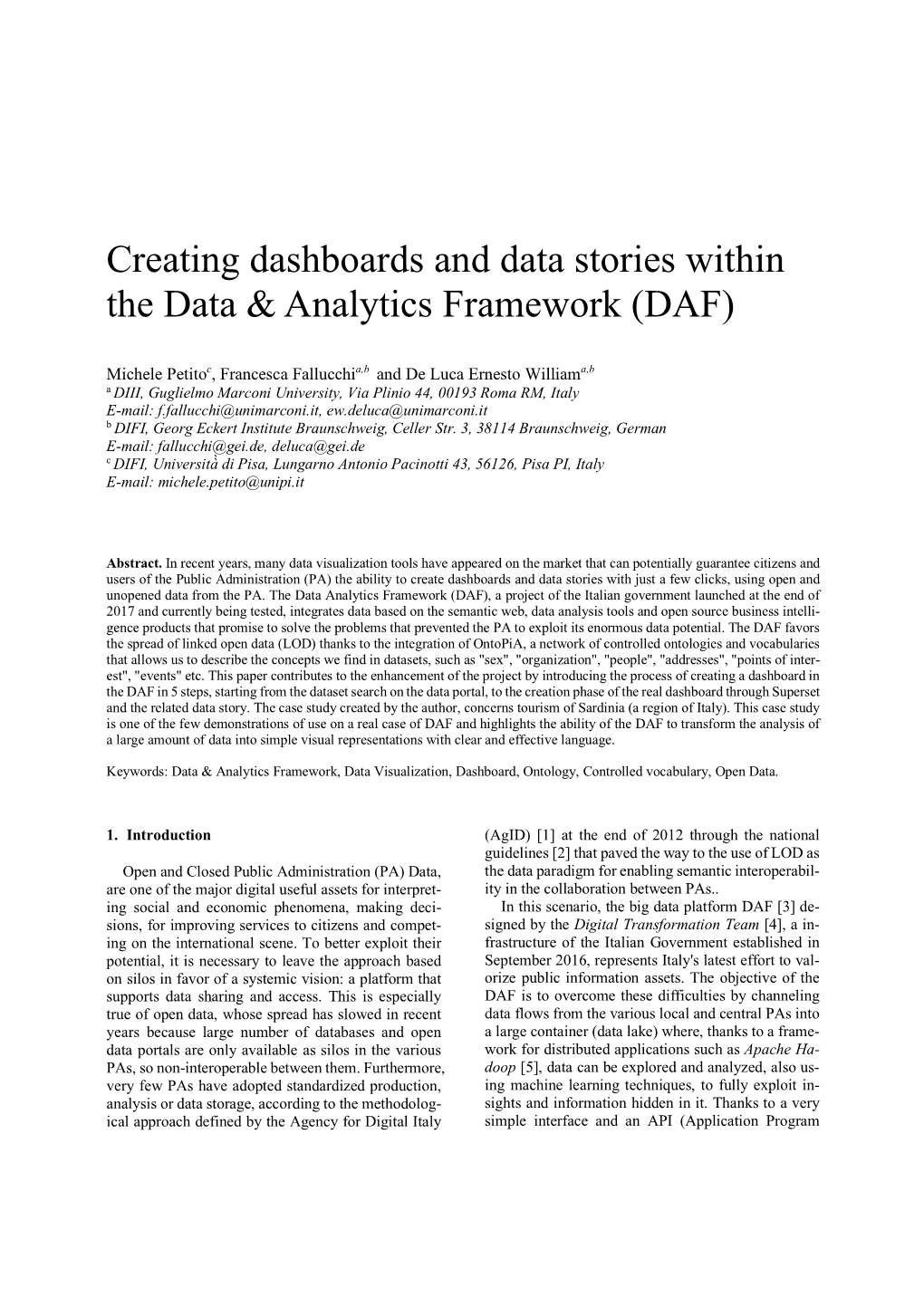 Creating Dashboards and Data Stories Within the Data & Analytics Framework (DAF)