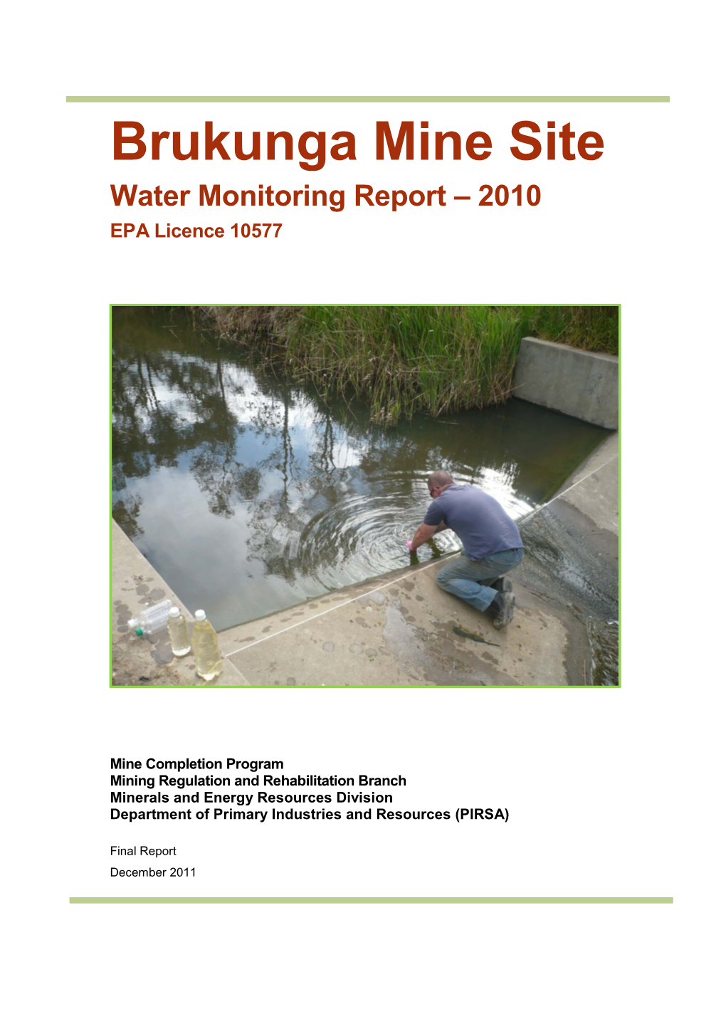 Brukunga Mine Site Water Monitoring Report – 2010 EPA Licence 10577