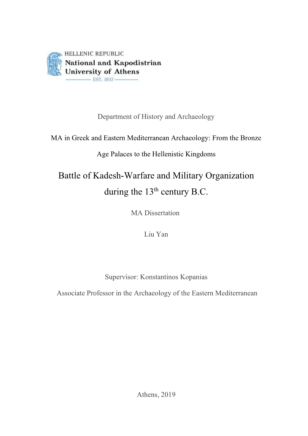 Battle of Kadesh-Warfare and Military Organization During the 13Th Century B.C