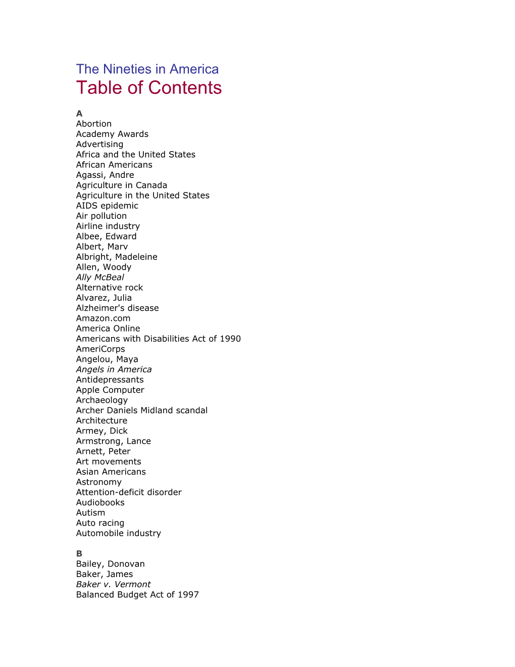 Table of Contents