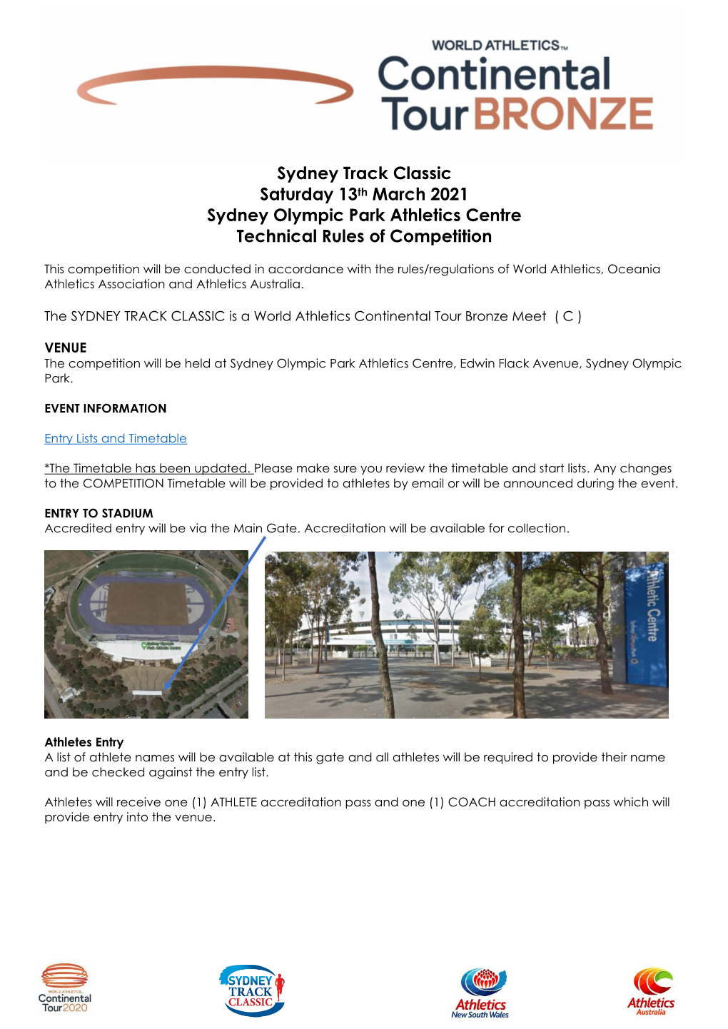 Sydney Track Classic Saturday 13Th March 2021 Sydney Olympic Park Athletics Centre Technical Rules of Competition
