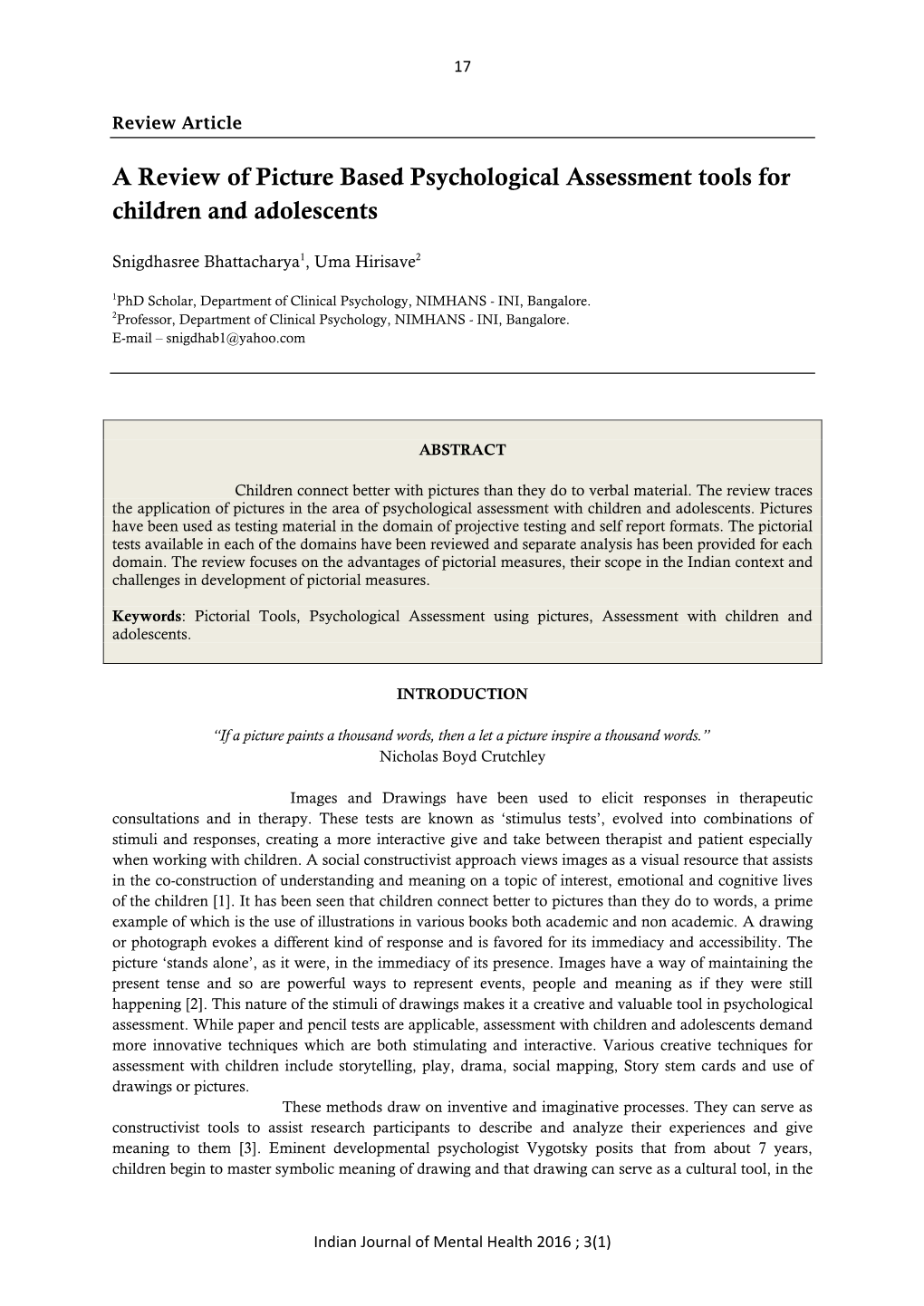 A Review of Picture Based Psychological Assessment Tools for Children and Adolescents