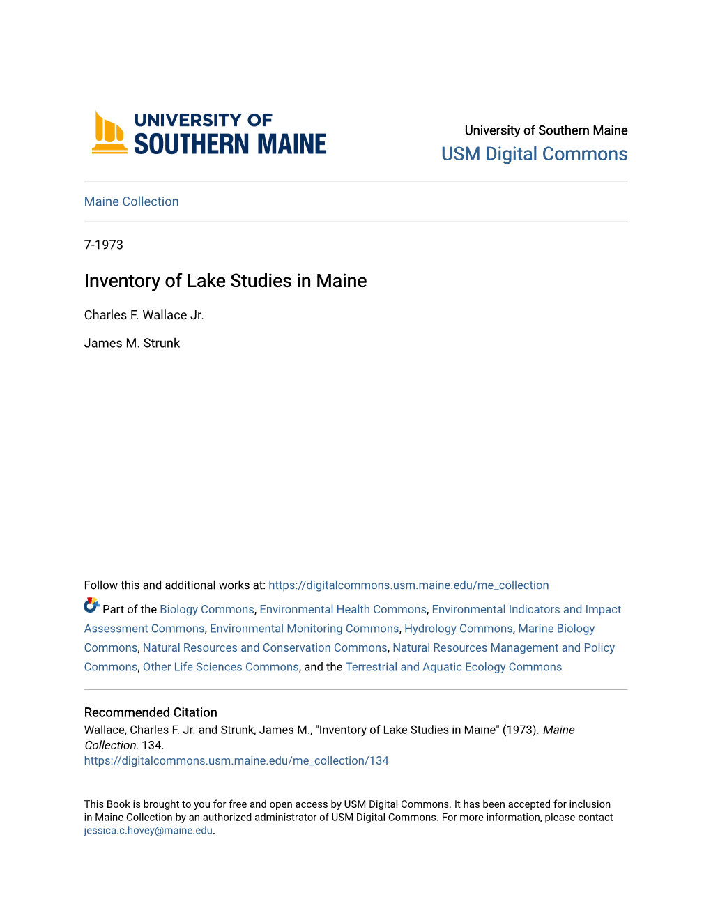 Inventory of Lake Studies in Maine