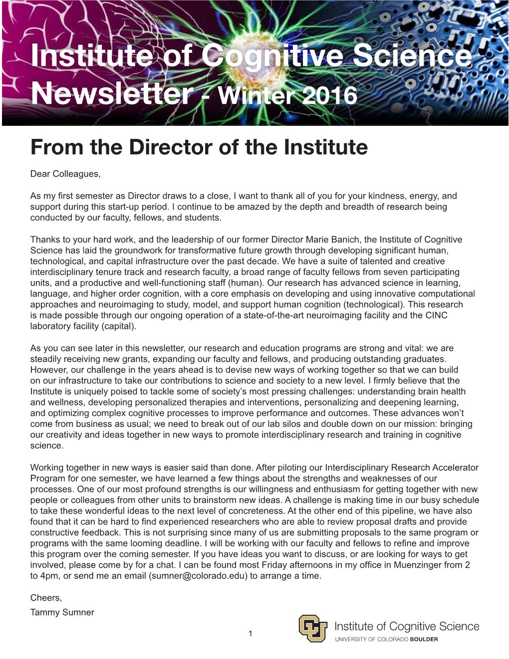 Institute of Cognitive Science Newsletter - Winter 2016