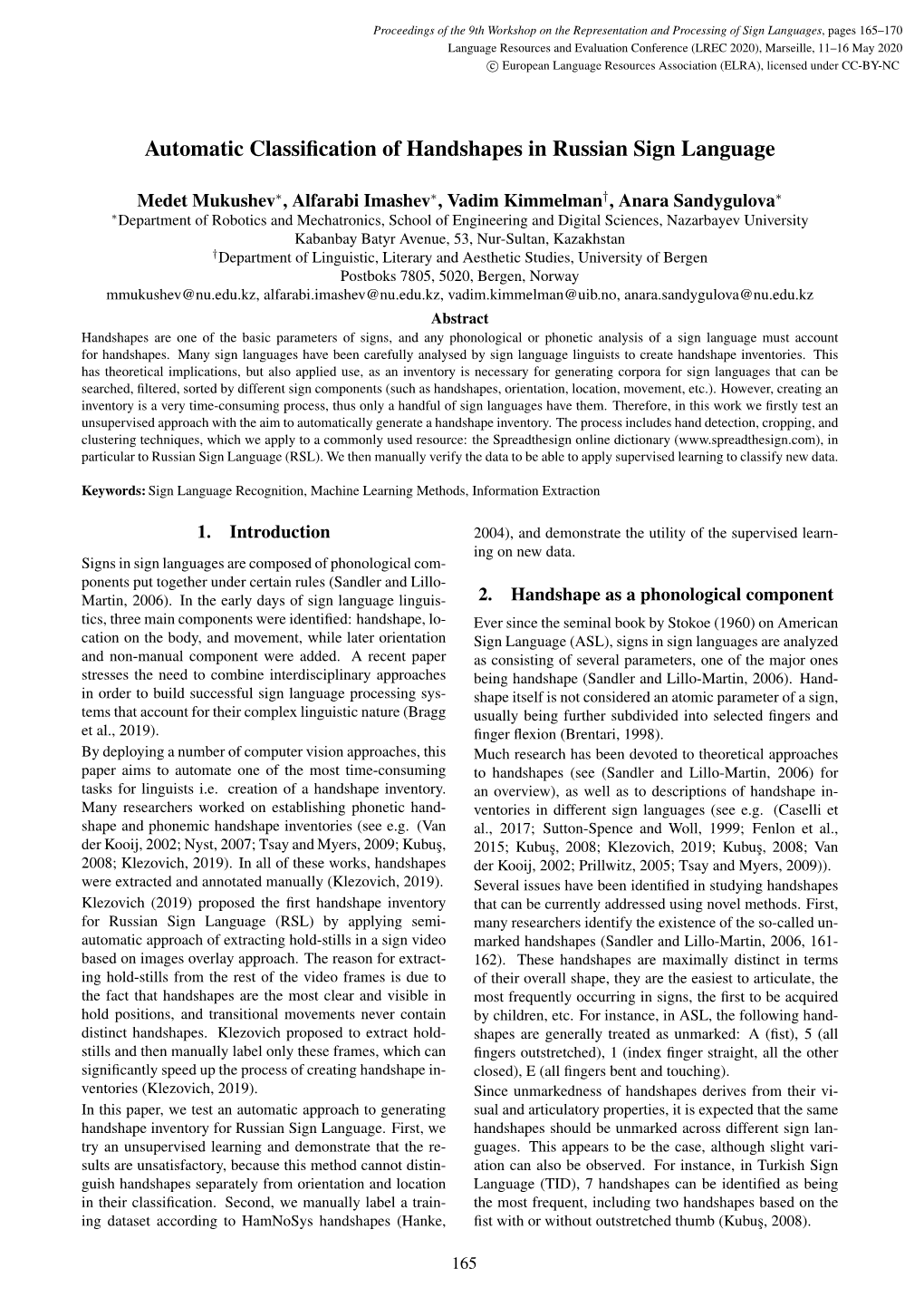 Automatic Classification of Handshapes in Russian Sign