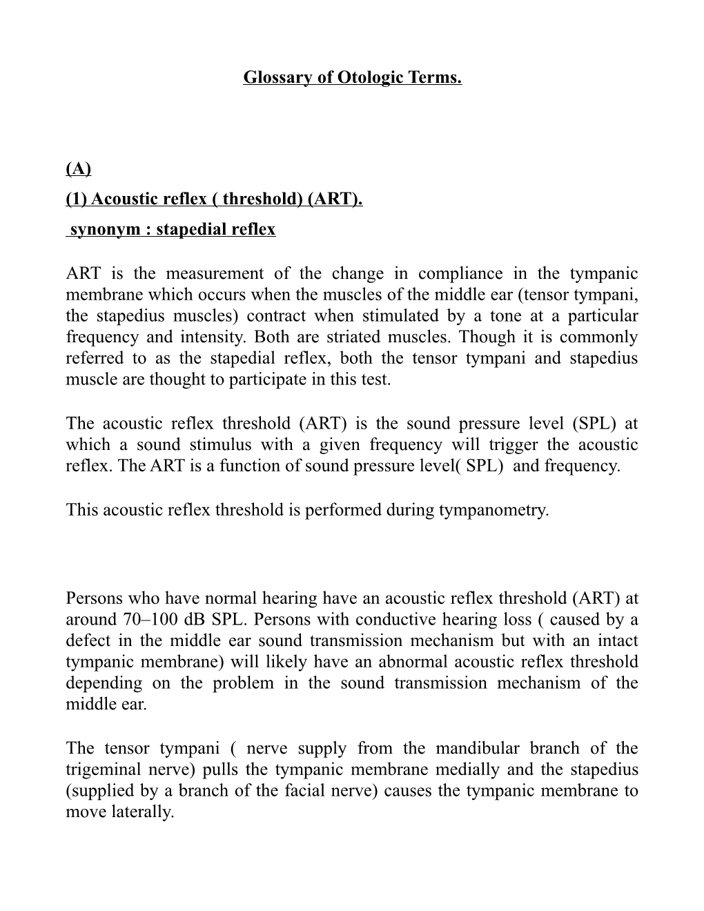 Glossary of Otologic Terms