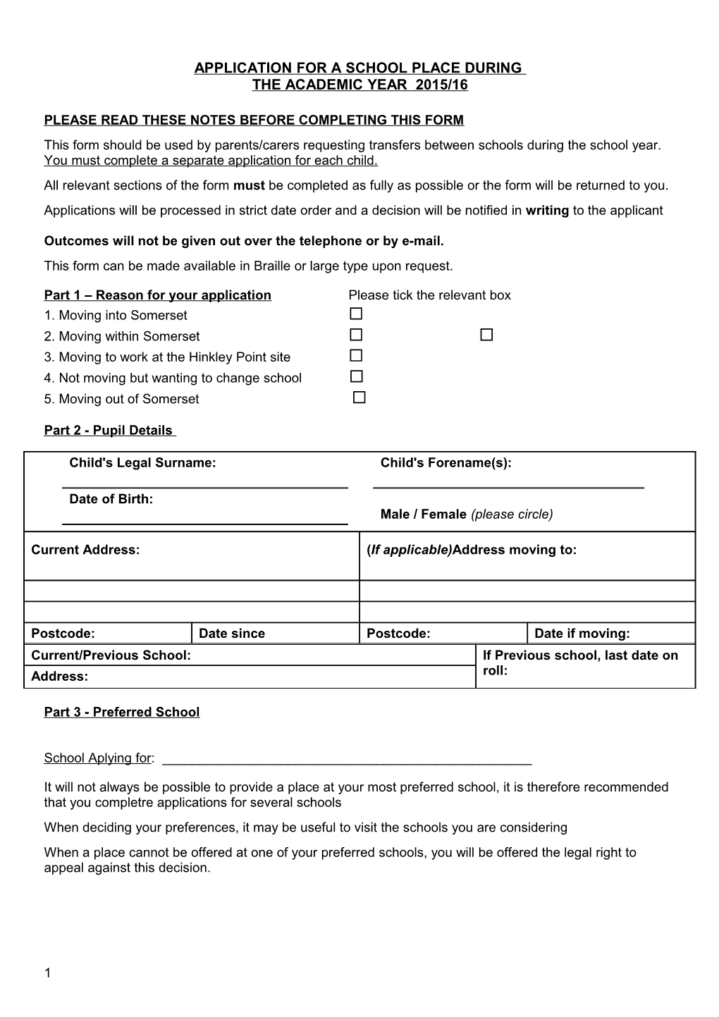 Transferring Schools in Somerset - September 2007