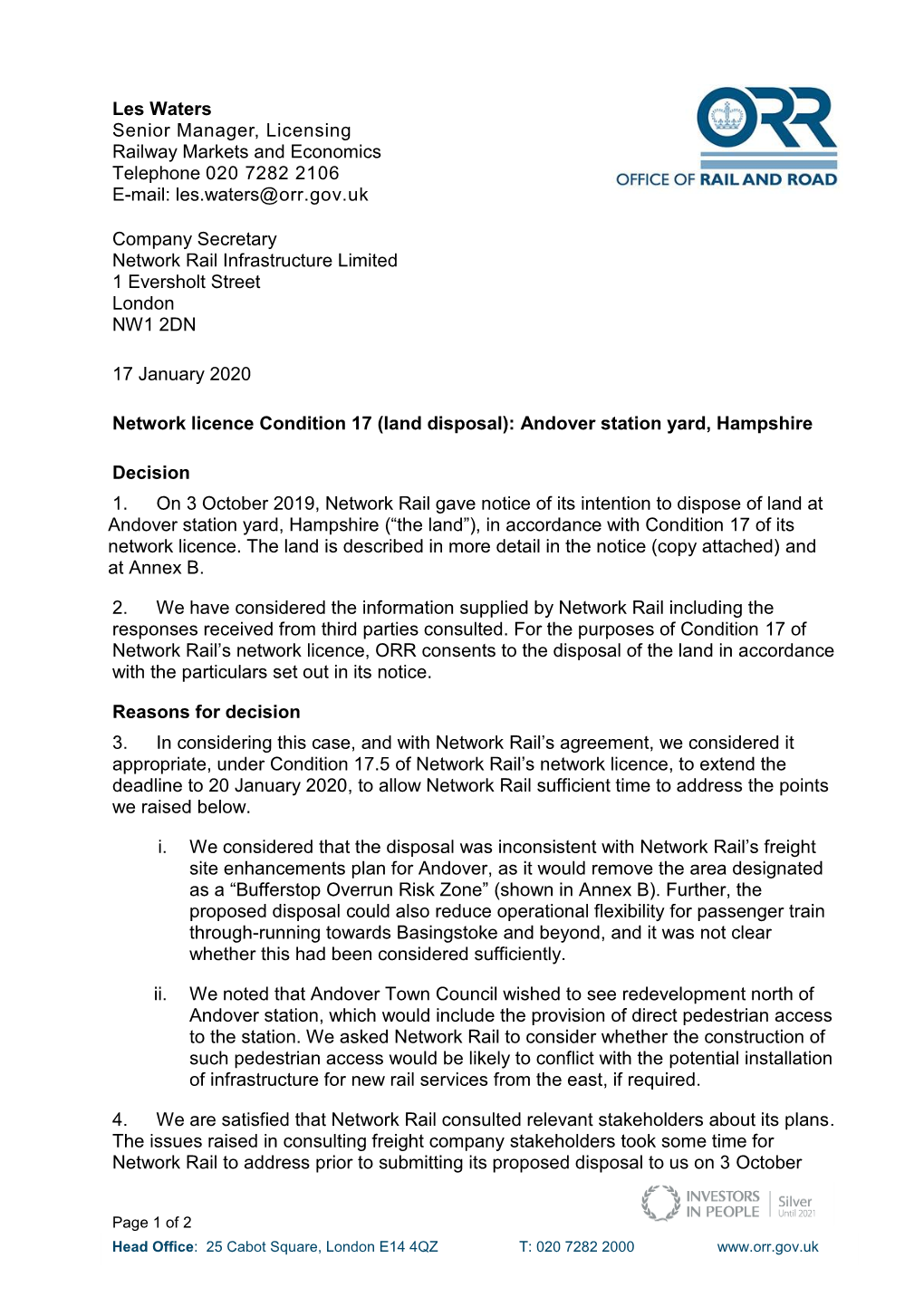 C17 Land Disposal, Andover Station Yard, Hampshire Decision Notice