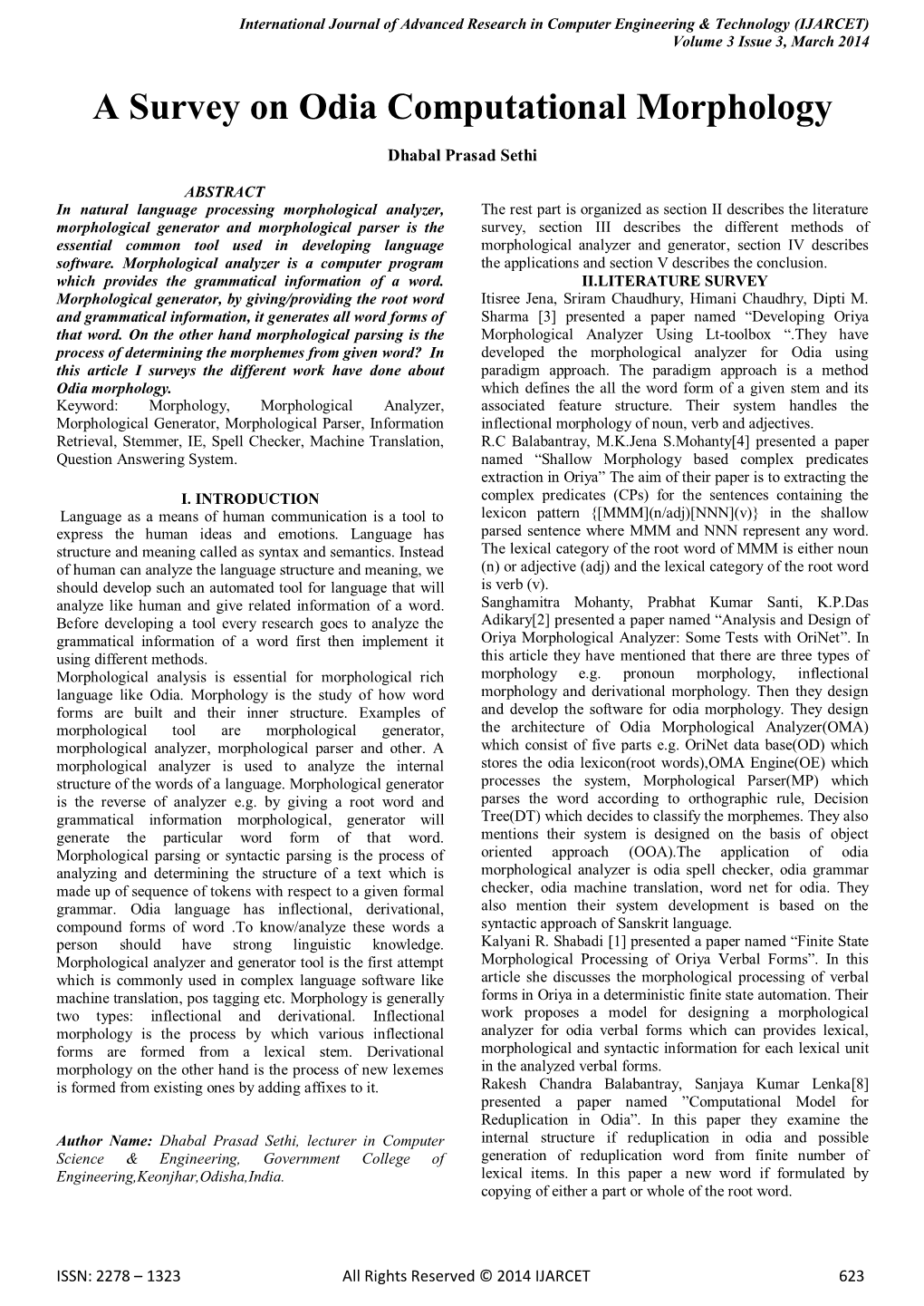 A Survey on Odia Computational Morphology